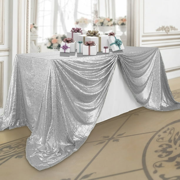 90"x132" Sequin Tablecloth Rectangle Tablecloth Sequin Table Overlay for Wedding 